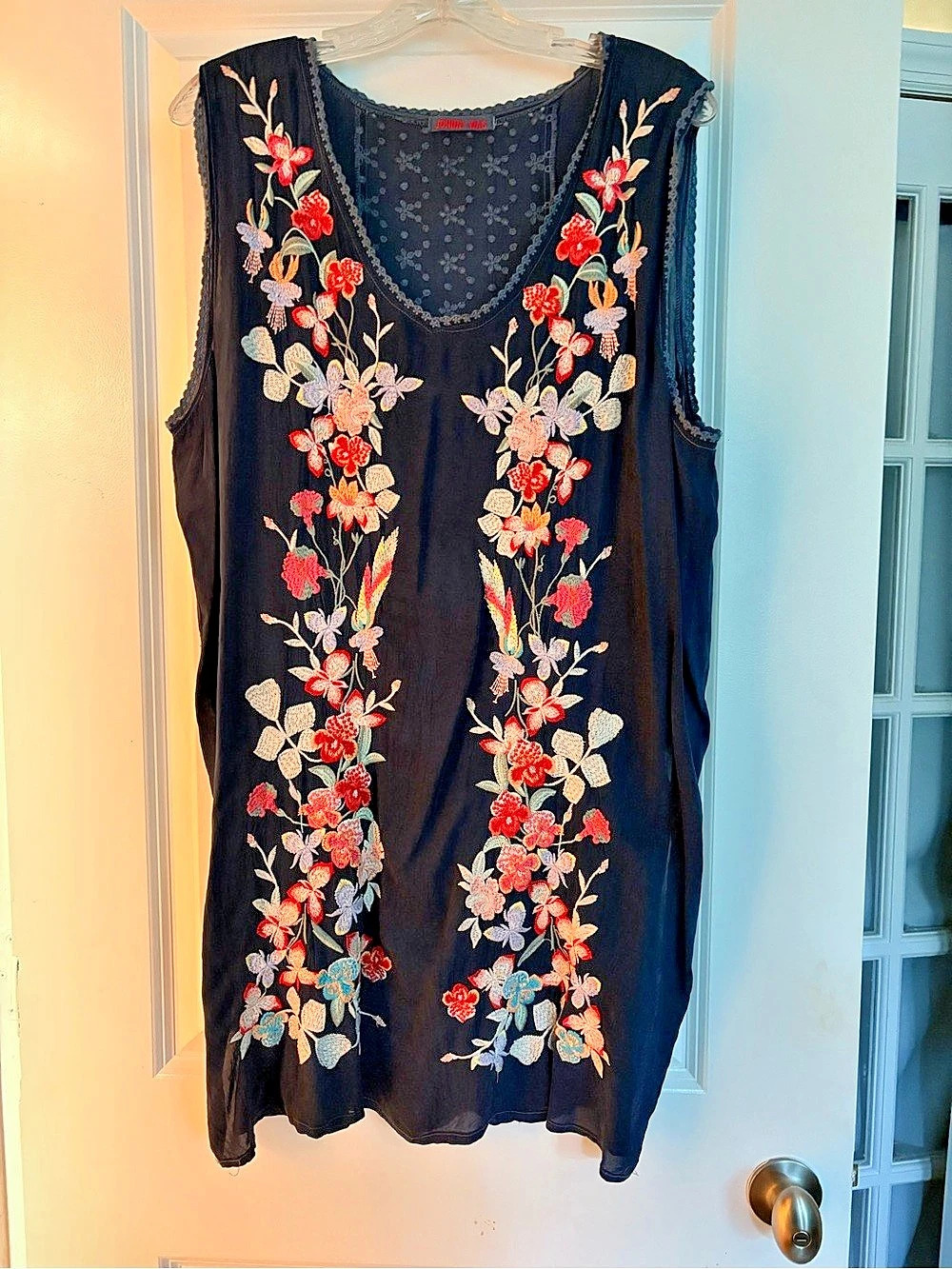 Johnny Was Floral Embroidered Tunic in Black Like New